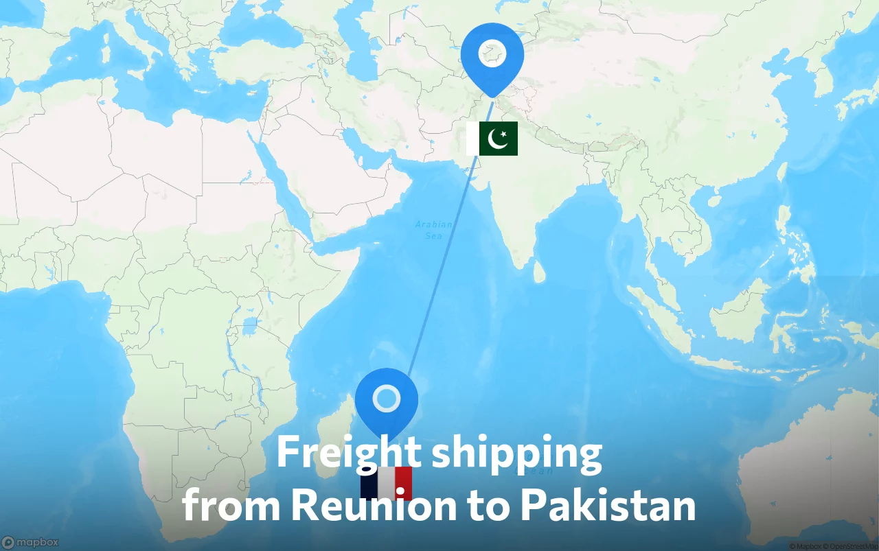 Shipping route from Reunion to Pakistan