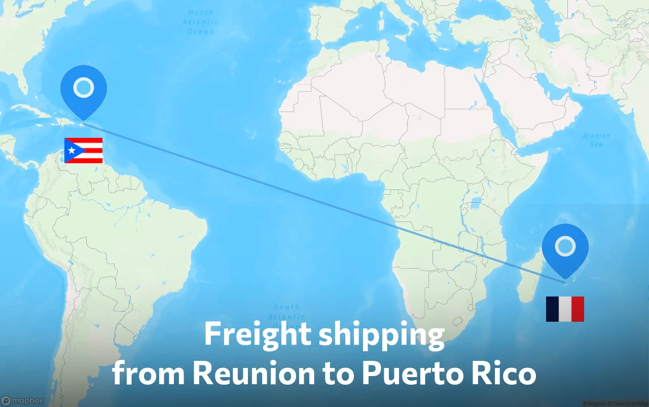 Shipping route from Reunion to Puerto Rico