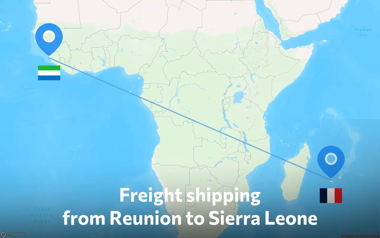 Shipping route from Reunion to Sierra Leone