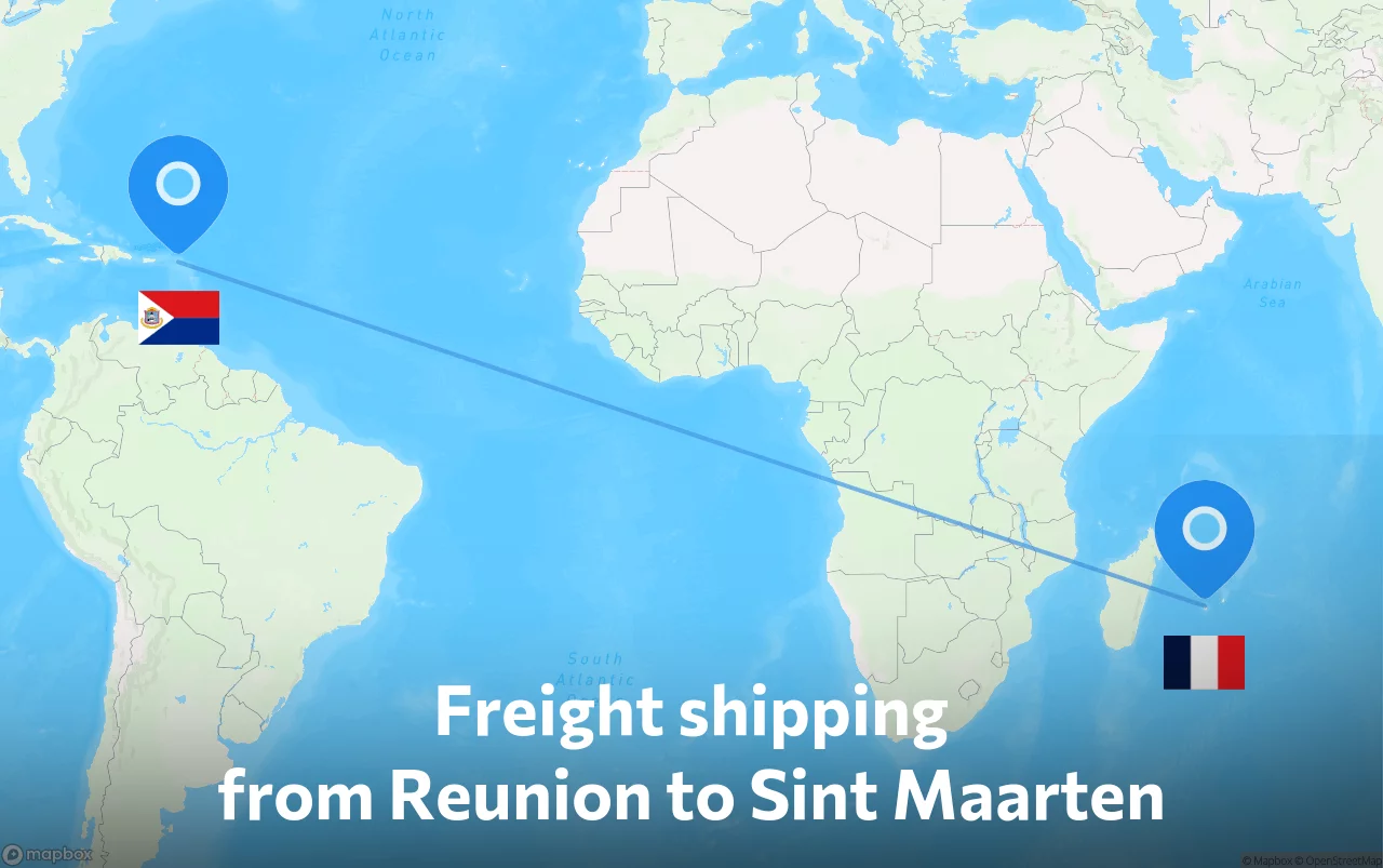 Shipping route from Reunion to Sint Maarten