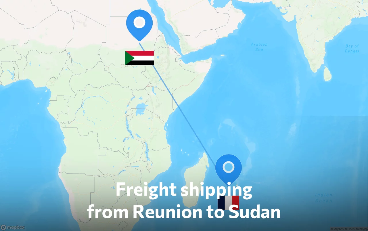 Shipping route from Reunion to Sudan