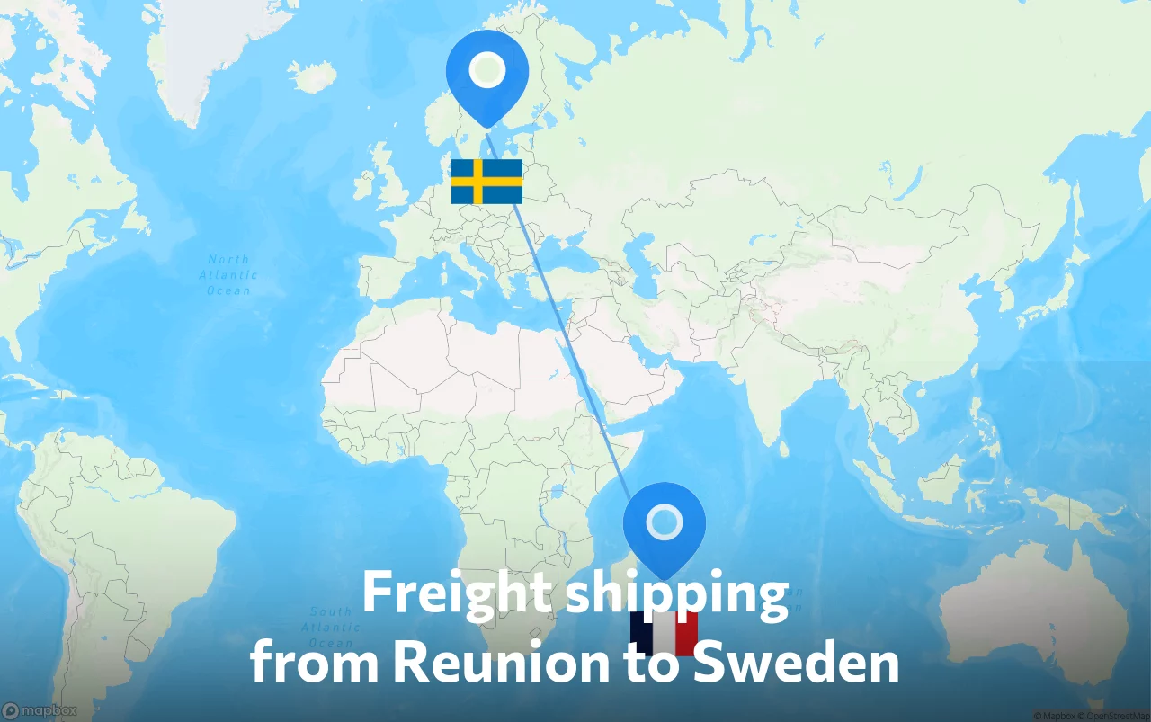 Shipping route from Reunion to Sweden
