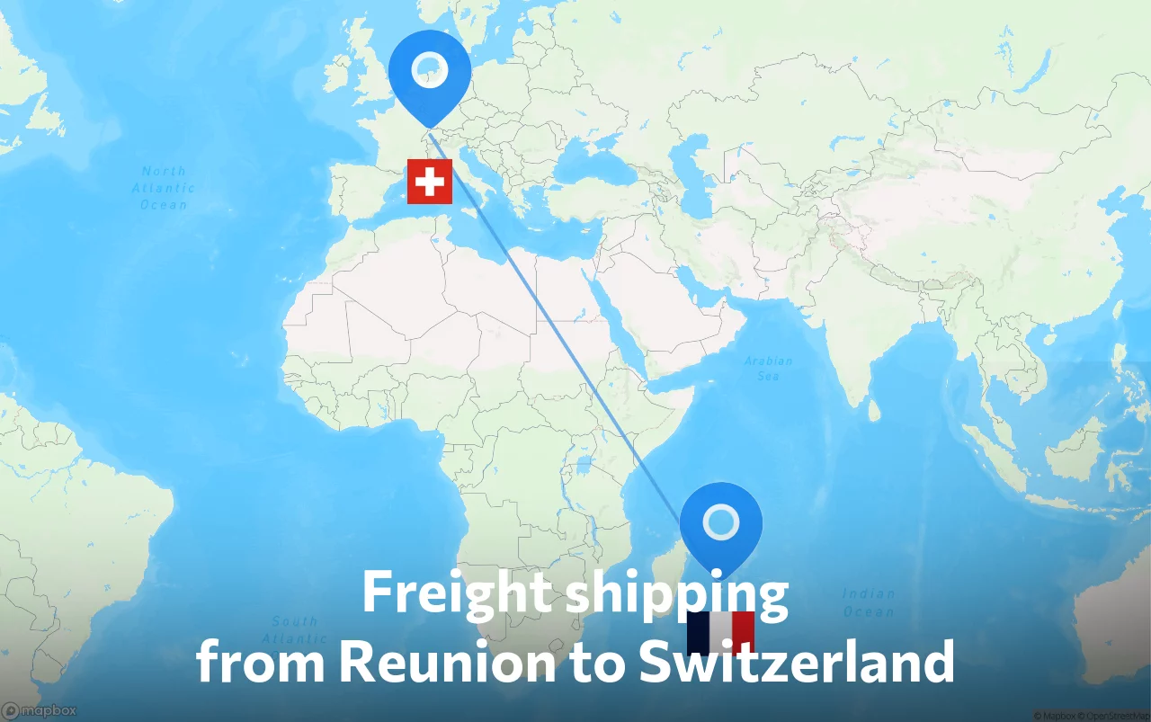 Shipping route from Reunion to Switzerland