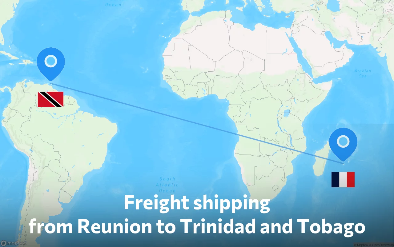 Shipping route from Reunion to Trinidad and Tobago