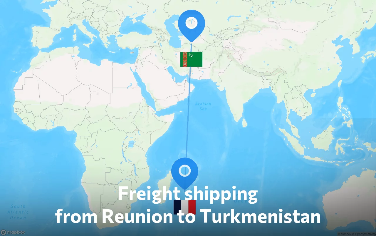 Shipping route from Reunion to Turkmenistan