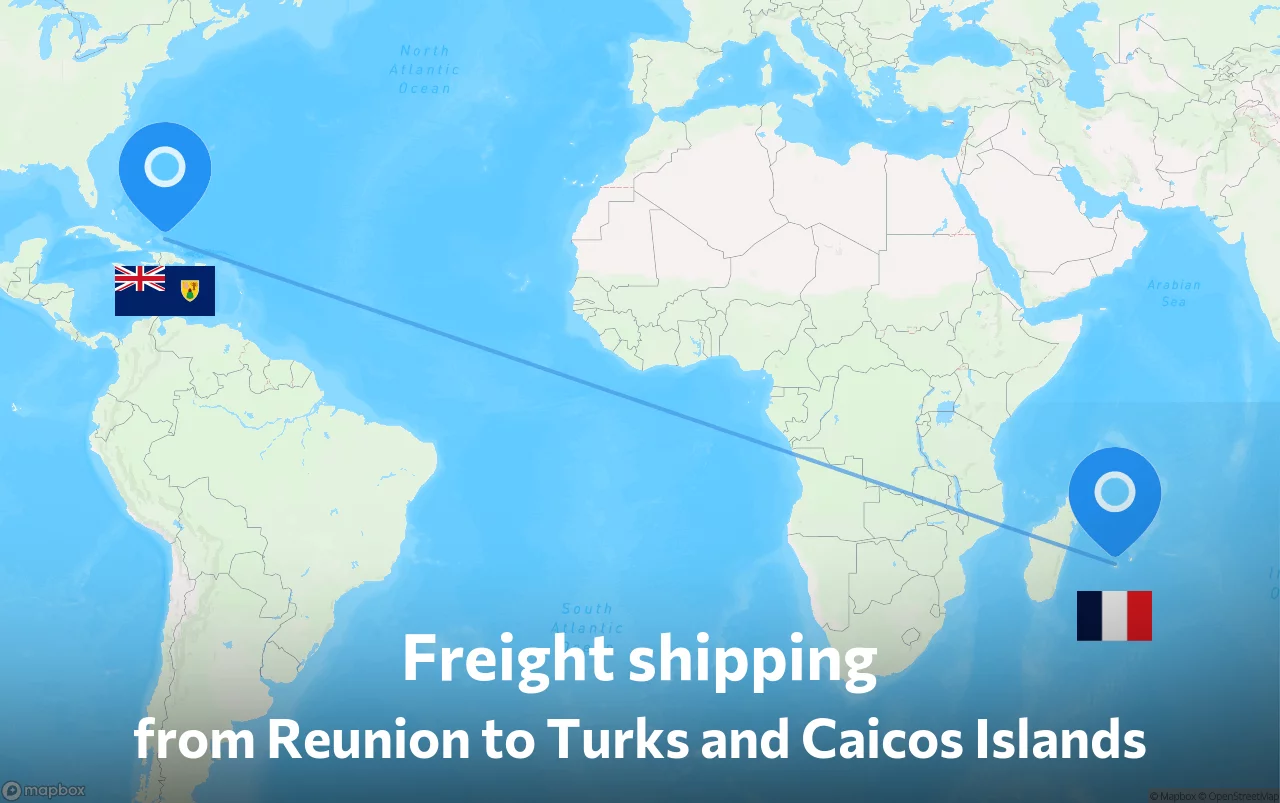Shipping route from Reunion to Turks and Caicos Islands