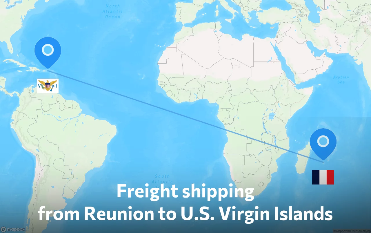 Shipping route from Reunion to U.S. Virgin Islands