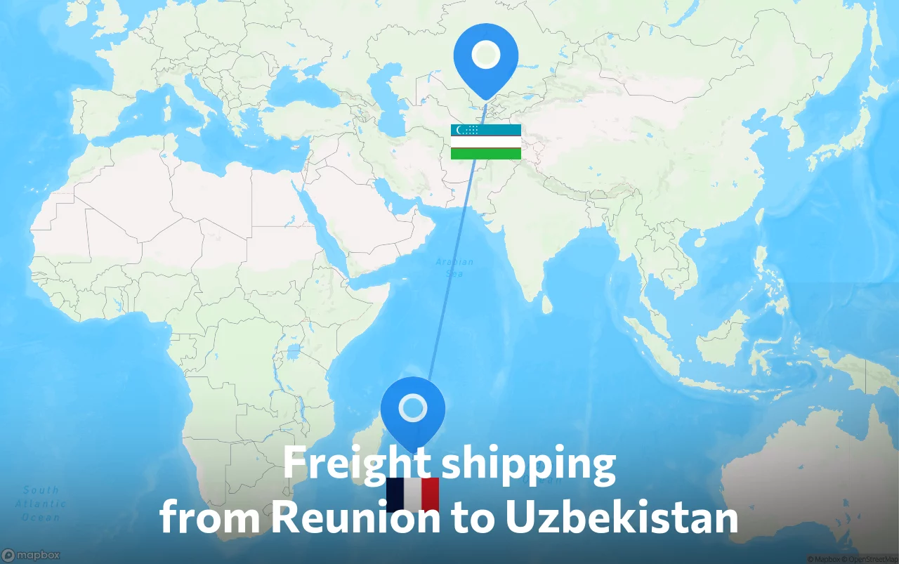 Shipping route from Reunion to Uzbekistan