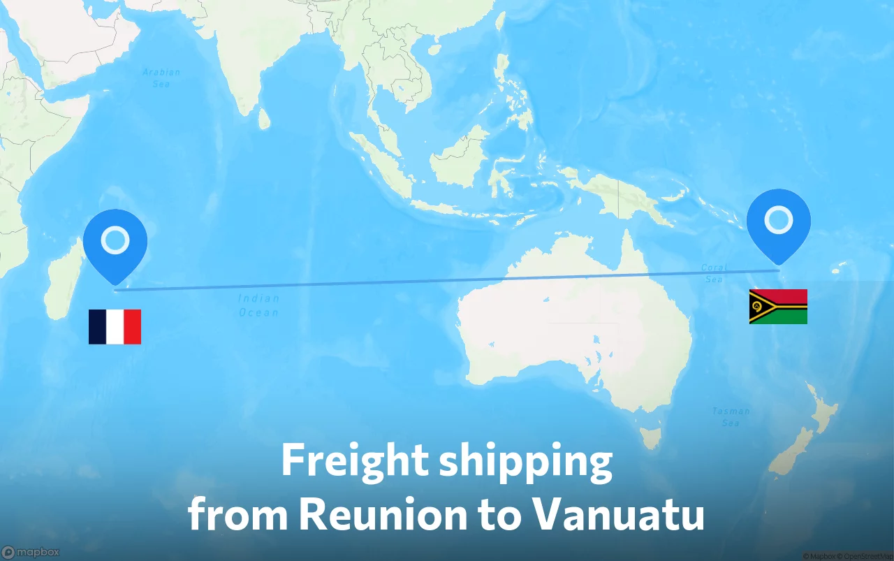 Shipping route from Reunion to Vanuatu