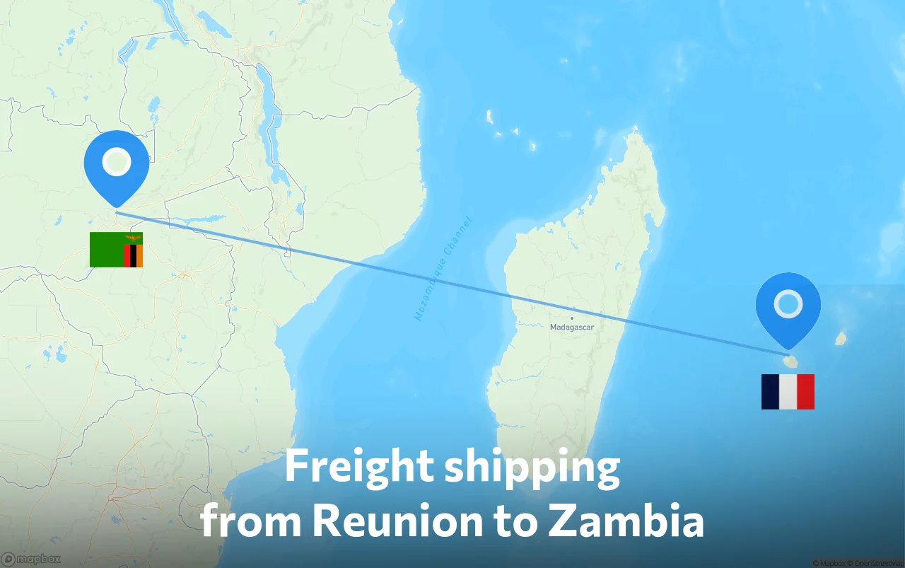 Shipping route from Reunion to Zambia
