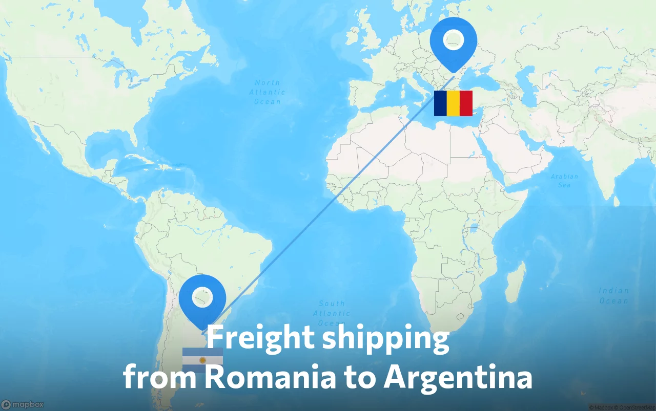 Shipping route from Romania to Argentina