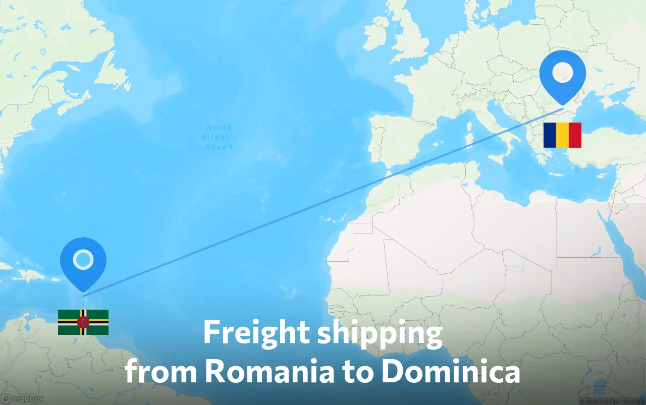 Shipping route from Romania to Dominica
