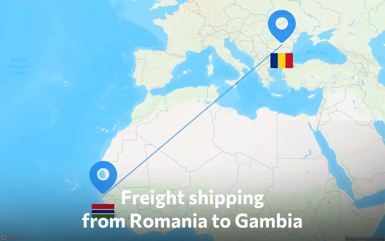 Shipping route from Romania to Gambia