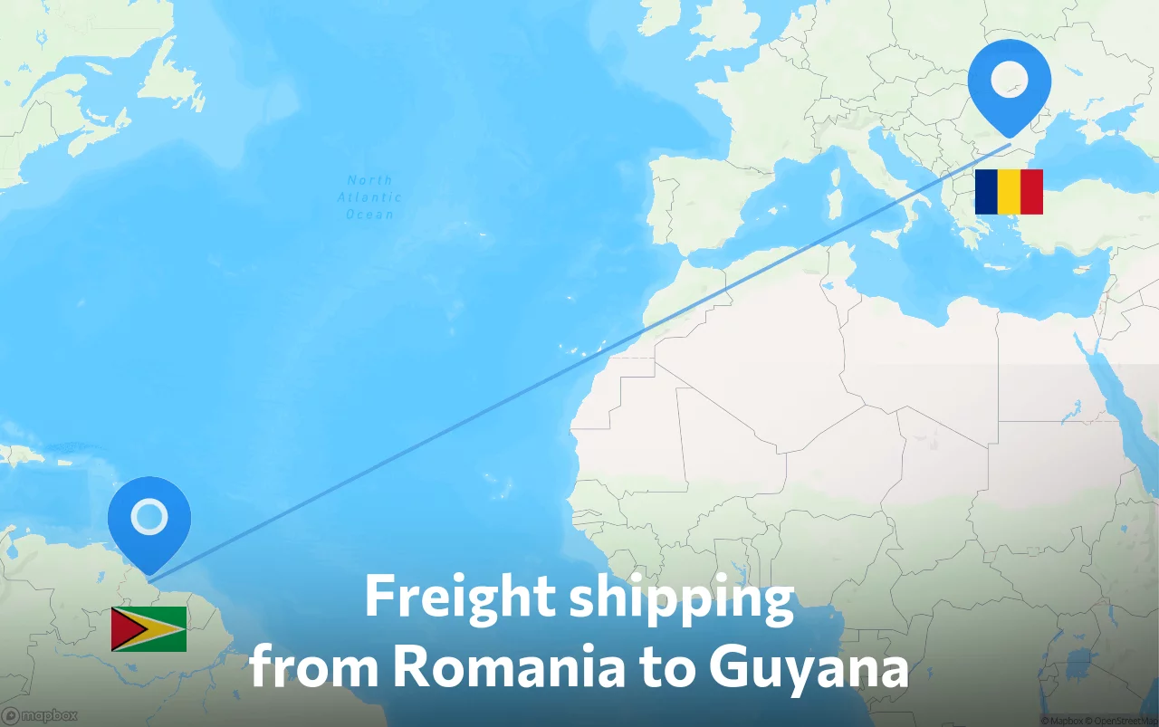 Shipping route from Romania to Guyana