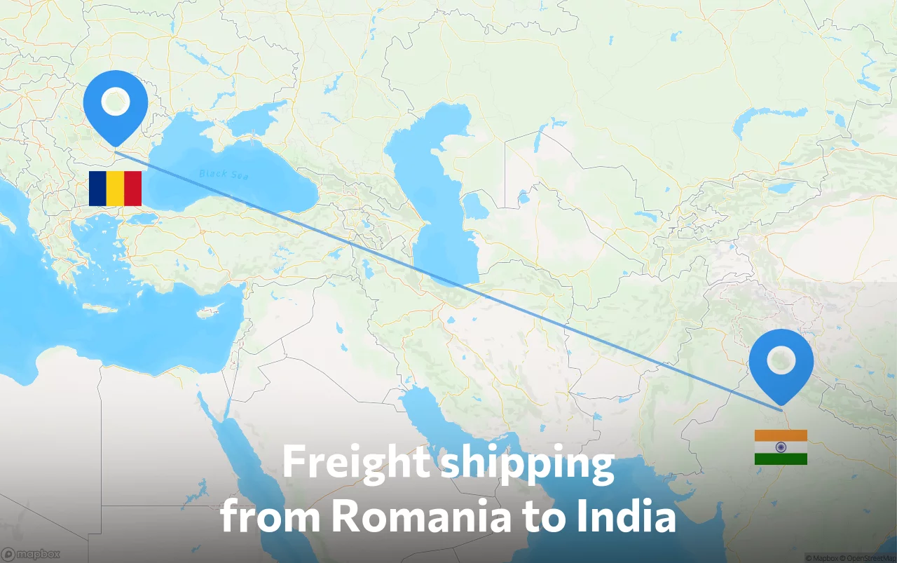 Shipping route from Romania to India
