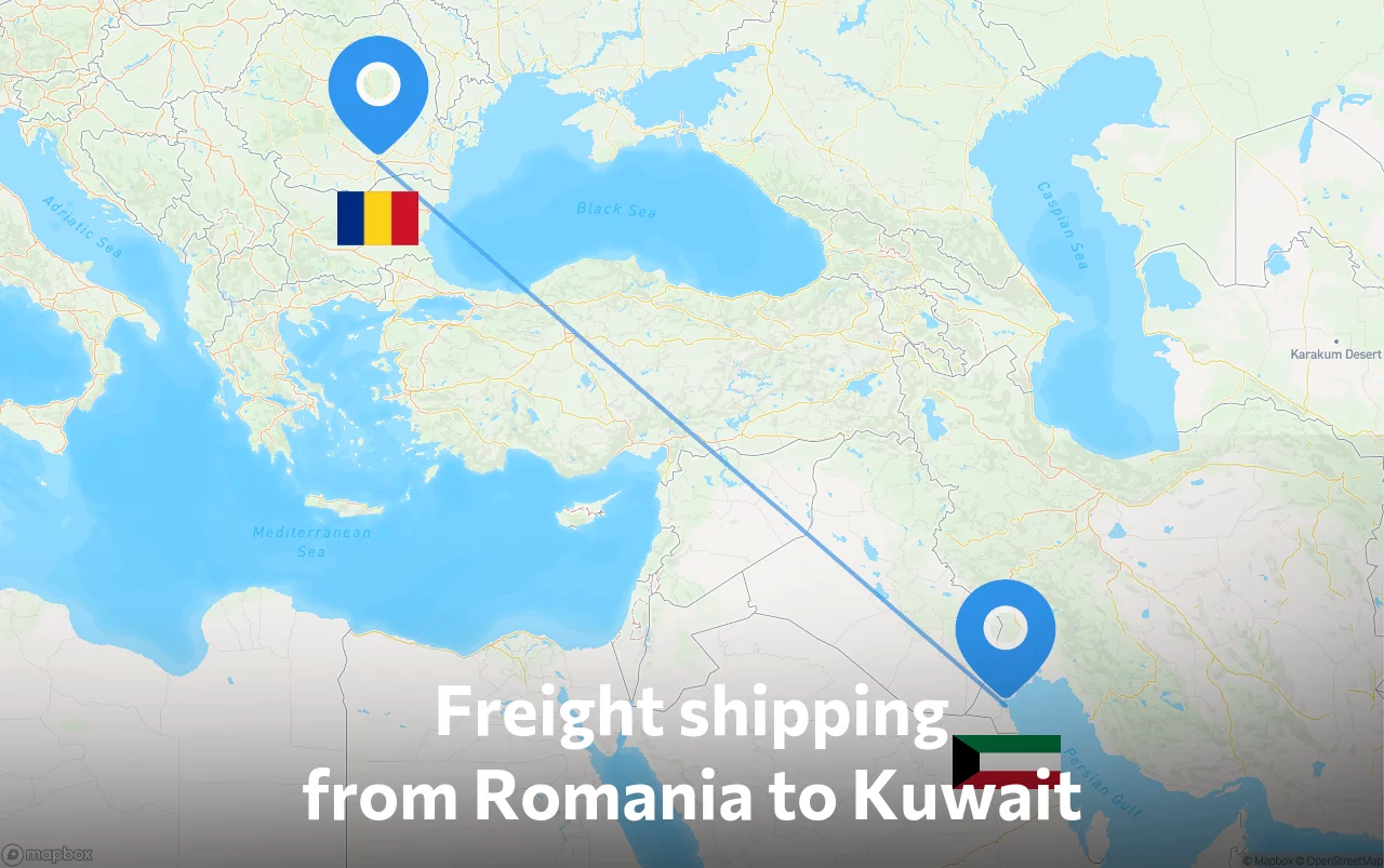 Shipping route from Romania to Kuwait