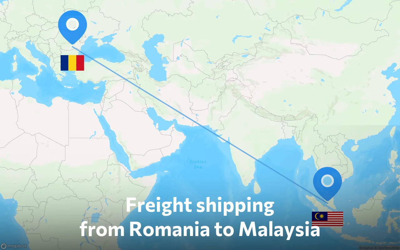 Shipping route from Romania to Malaysia