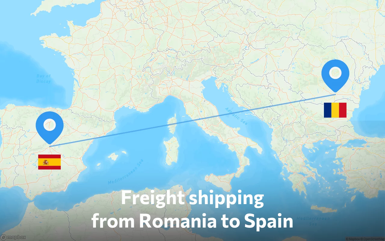 Shipping route from Romania to Spain