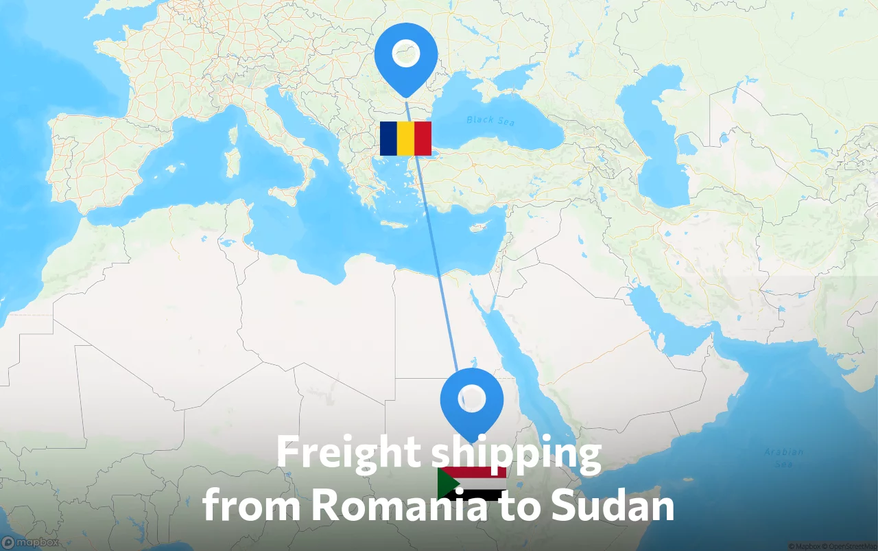 Shipping route from Romania to Sudan