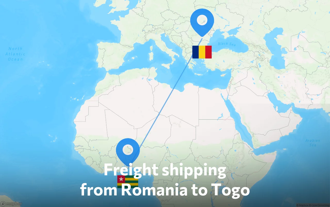 Shipping route from Romania to Togo