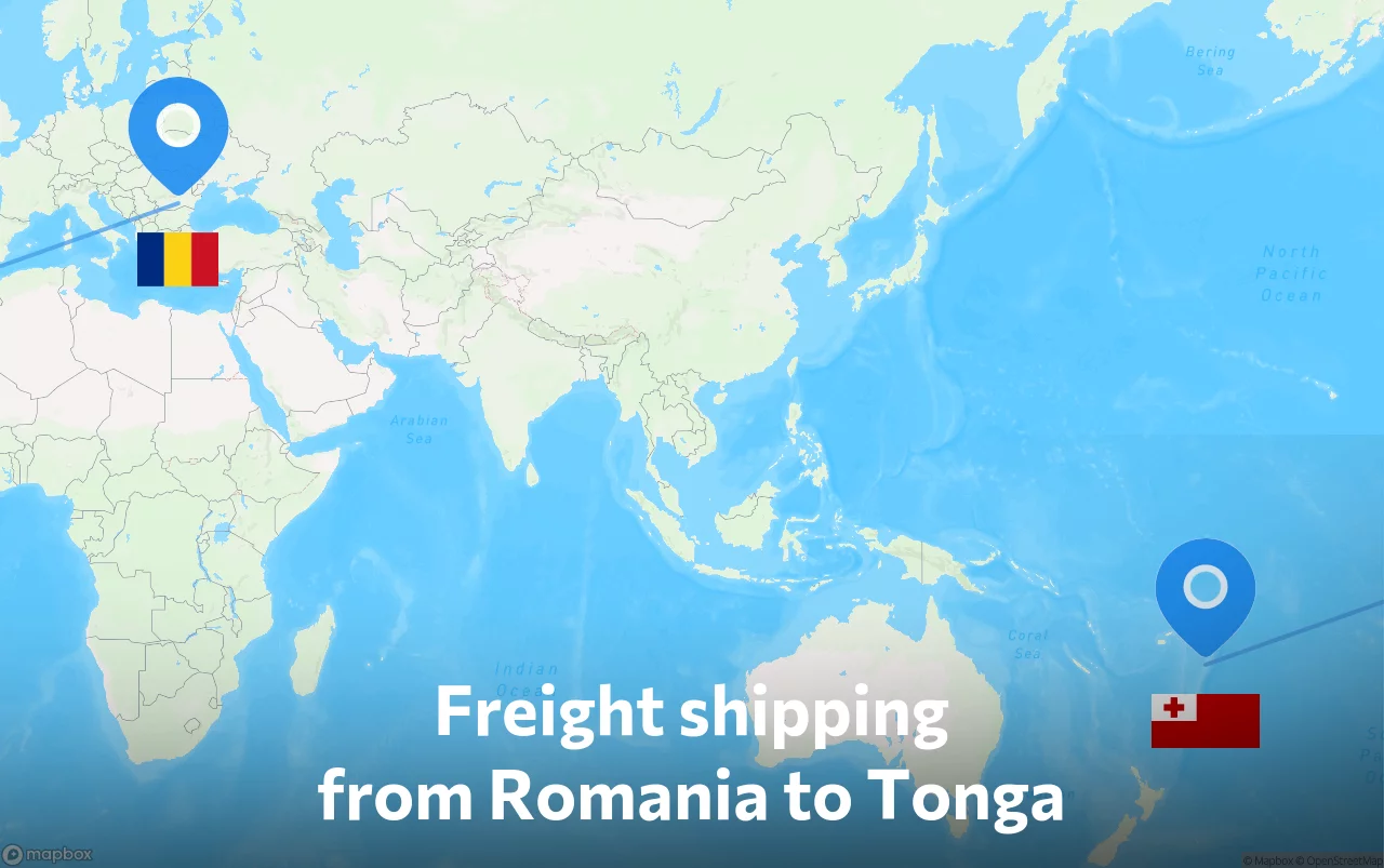 Shipping route from Romania to Tonga