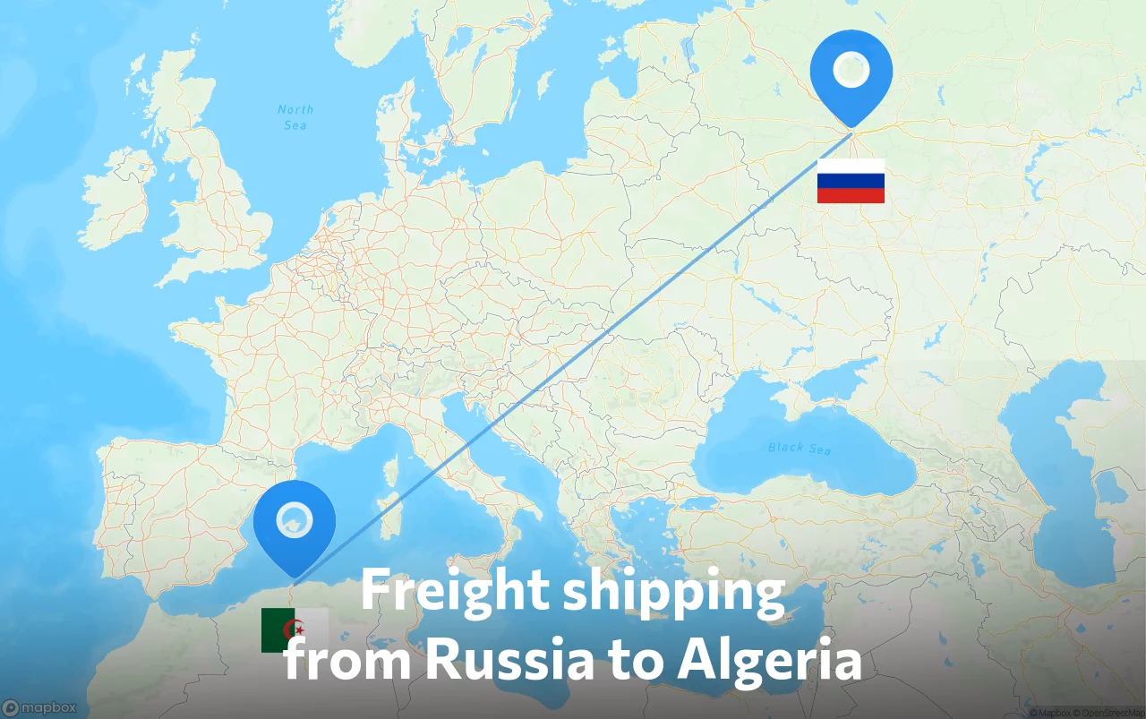 Shipping route from Russia to Algeria