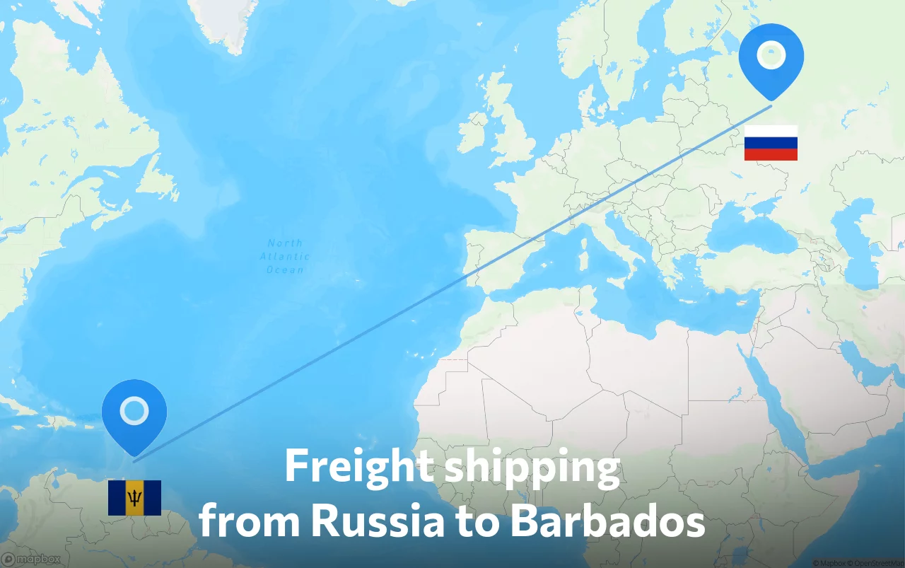 Shipping route from Russia to Barbados