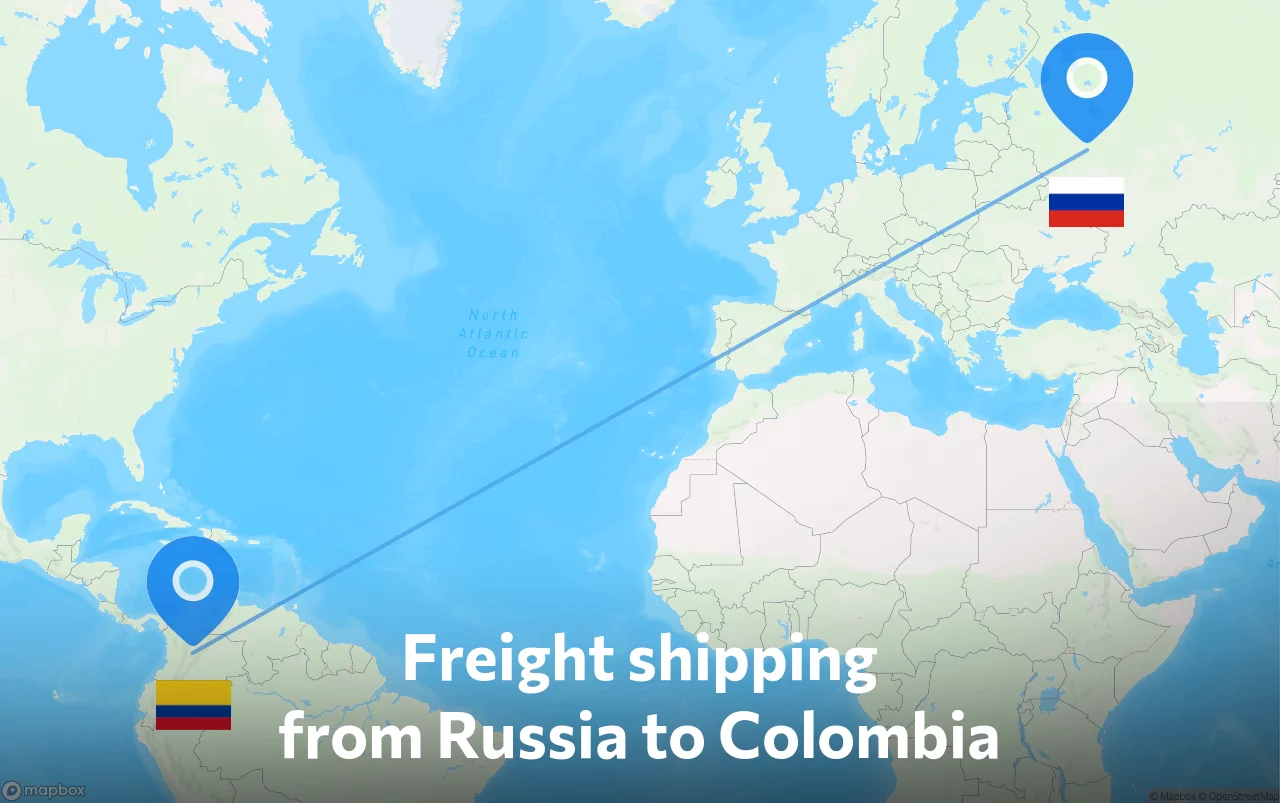 Shipping route from Russia to Colombia