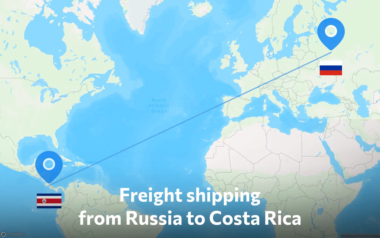Shipping route from Russia to Costa Rica