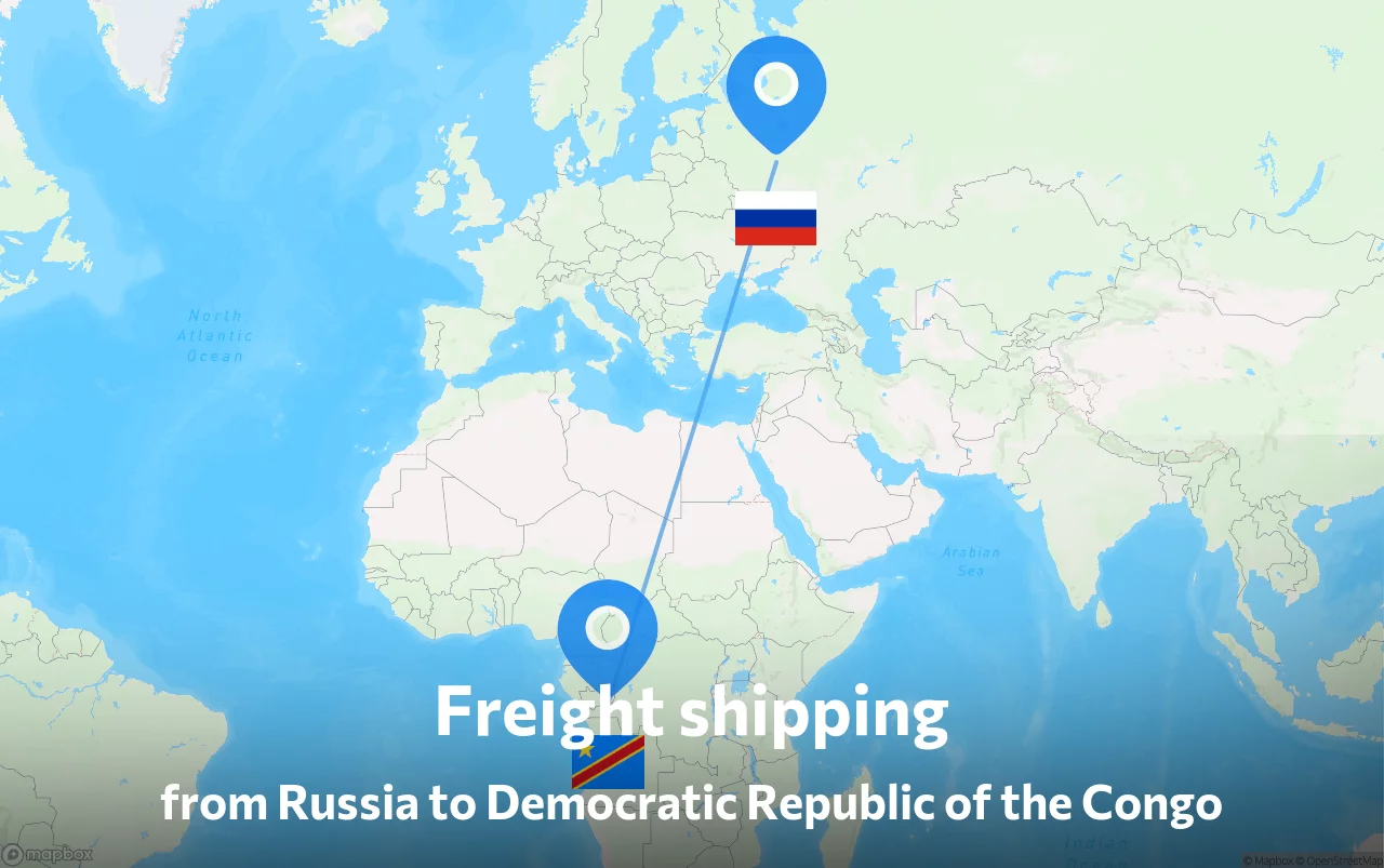 Shipping route from Russia to Democratic Republic of the Congo