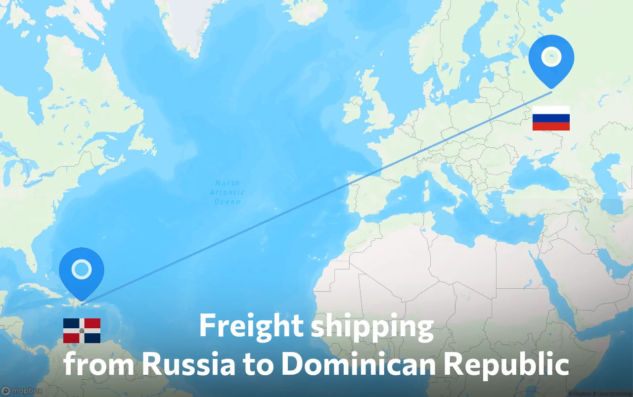 Shipping route from Russia to Dominican Republic