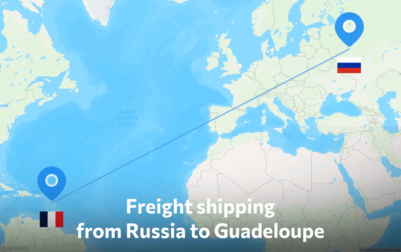 Shipping route from Russia to Guadeloupe