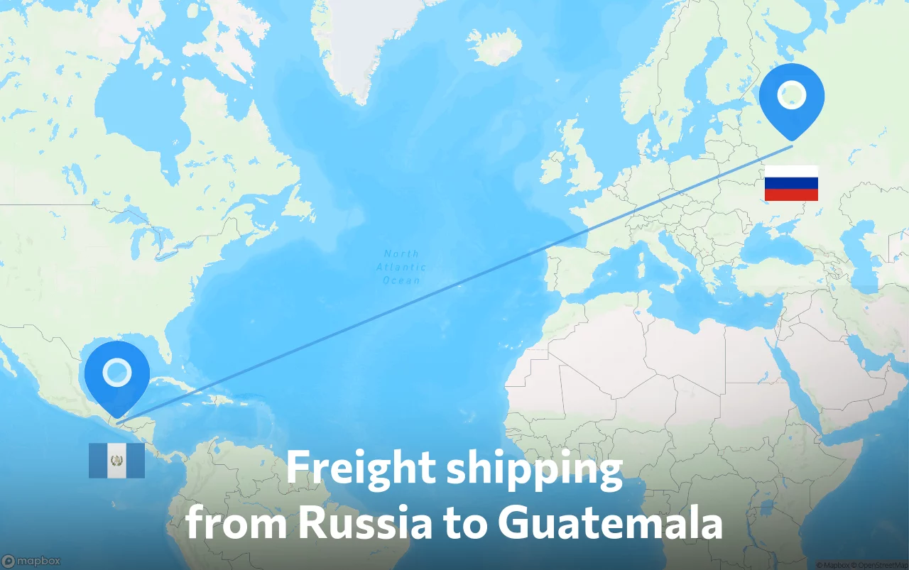 Shipping route from Russia to Guatemala