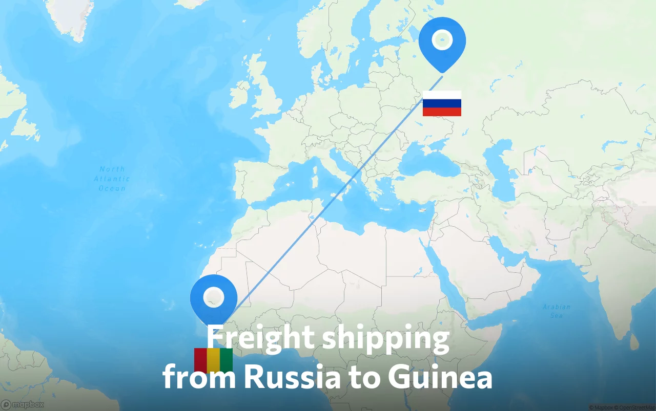 Shipping route from Russia to Guinea
