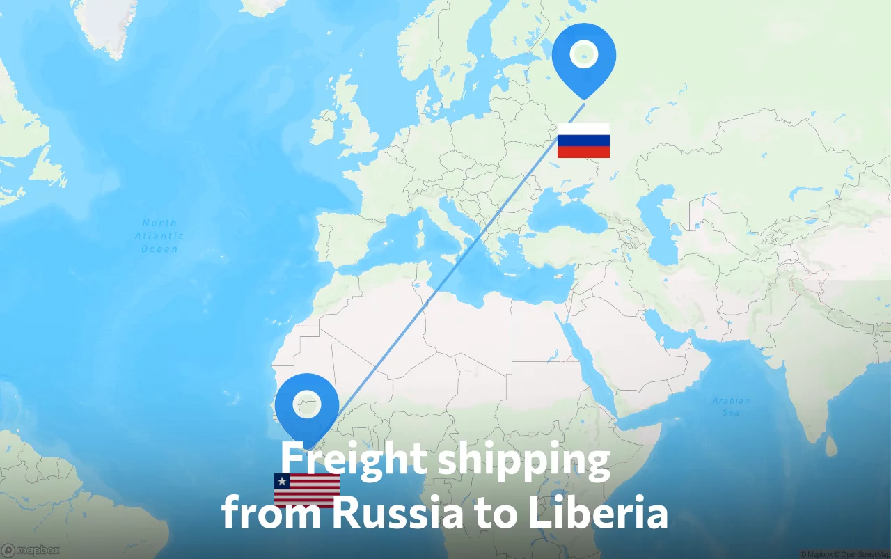 Shipping route from Russia to Liberia