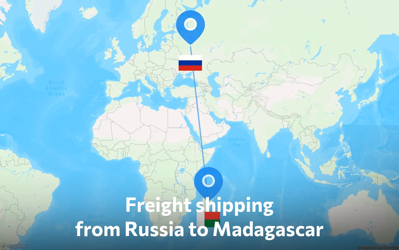 Shipping route from Russia to Madagascar