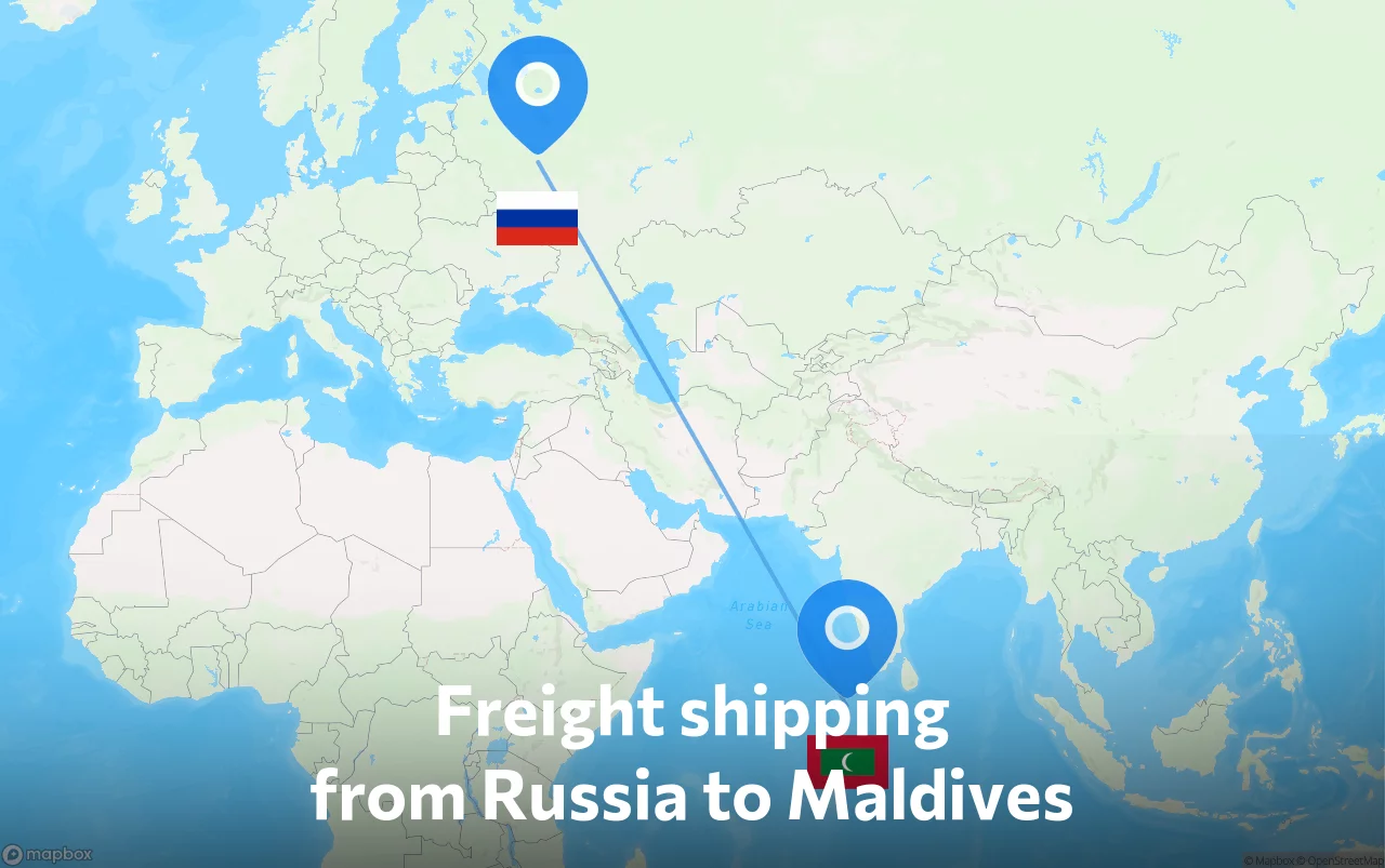 Shipping route from Russia to Maldives