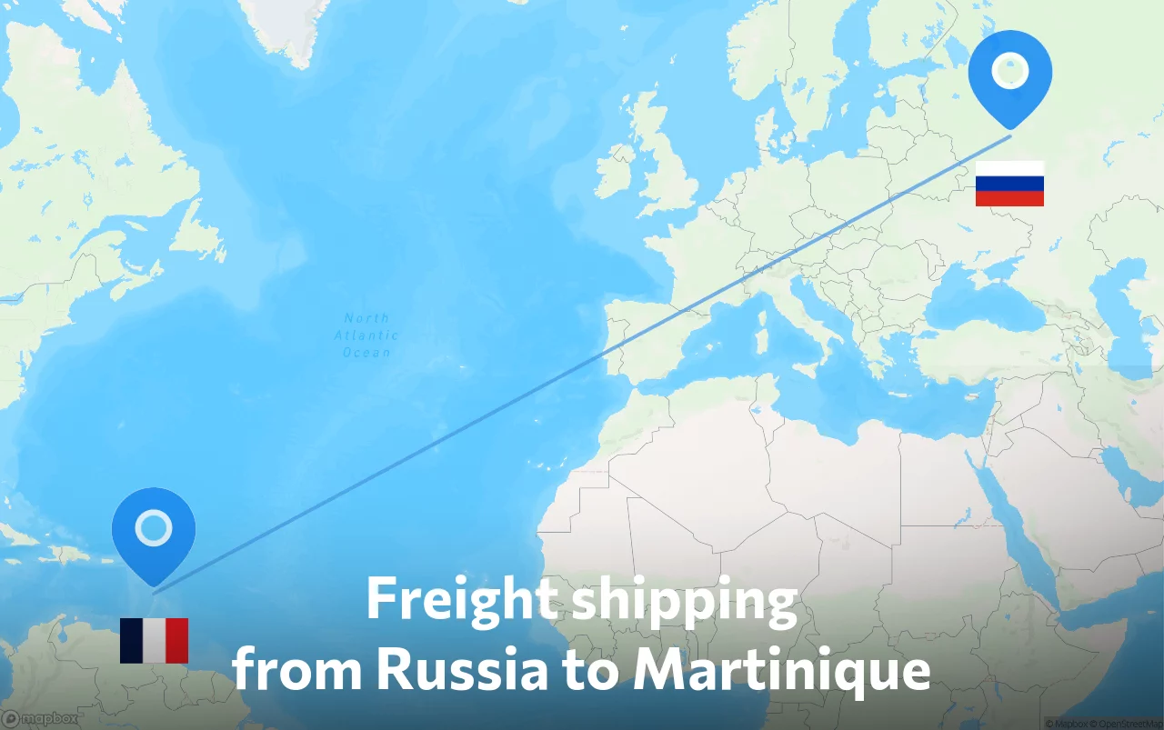Shipping route from Russia to Martinique