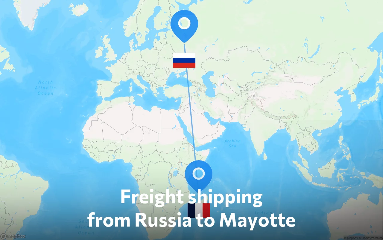 Shipping route from Russia to Mayotte