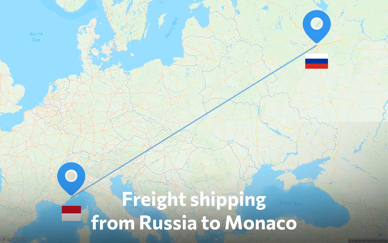 Shipping route from Russia to Monaco