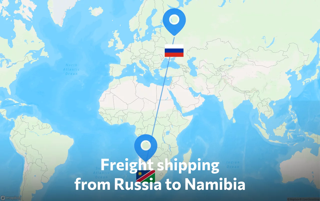 Shipping route from Russia to Namibia
