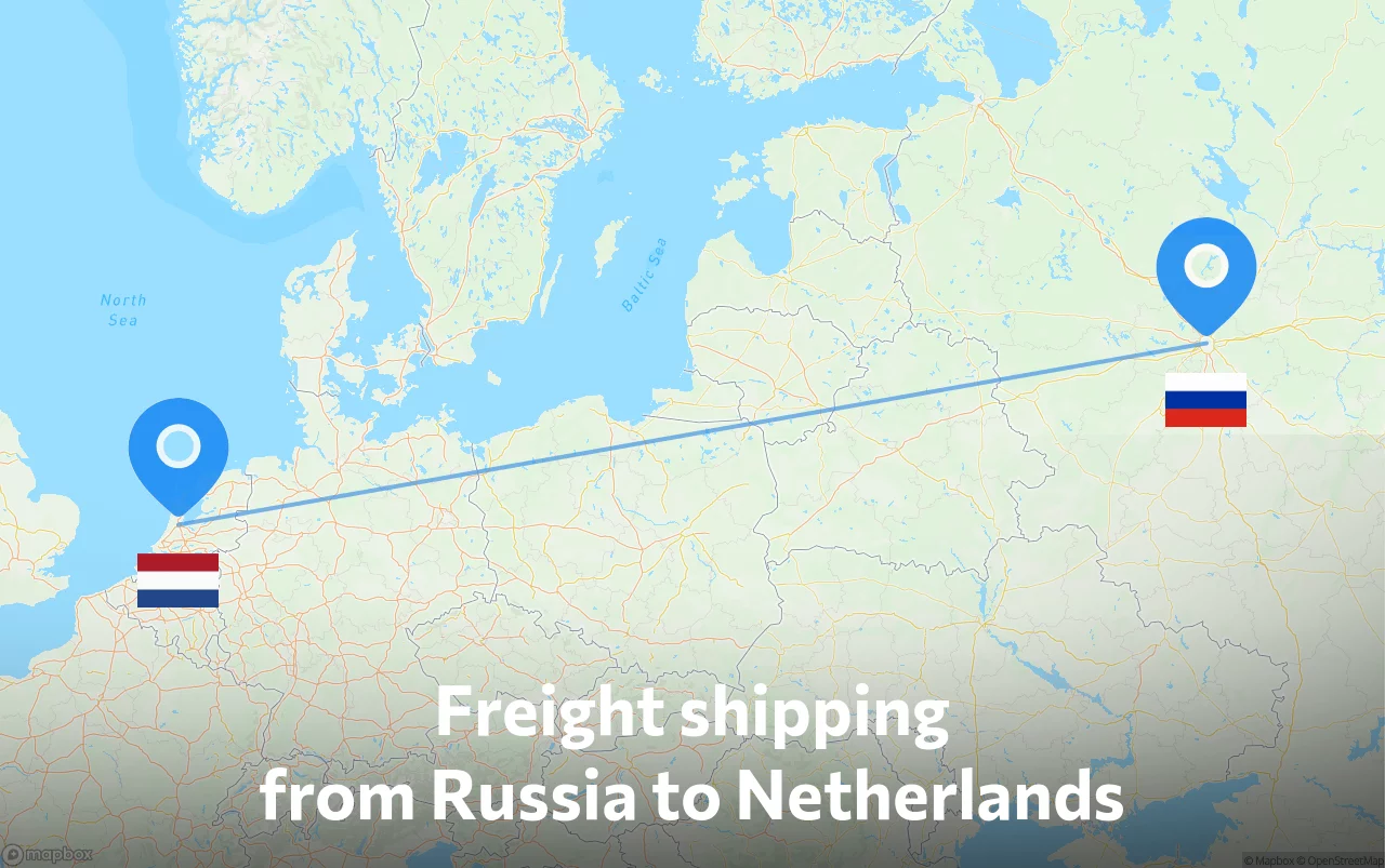 Shipping route from Russia to Netherlands