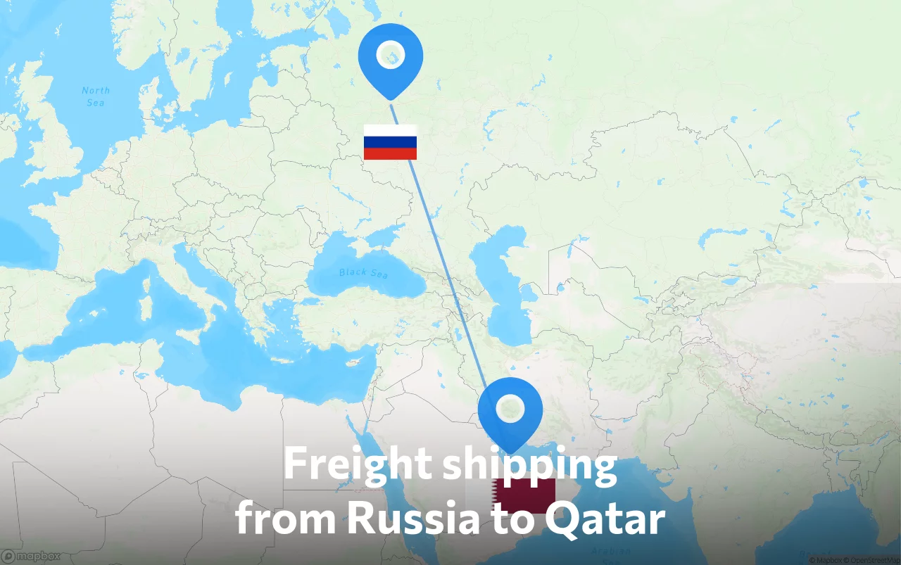 Shipping route from Russia to Qatar