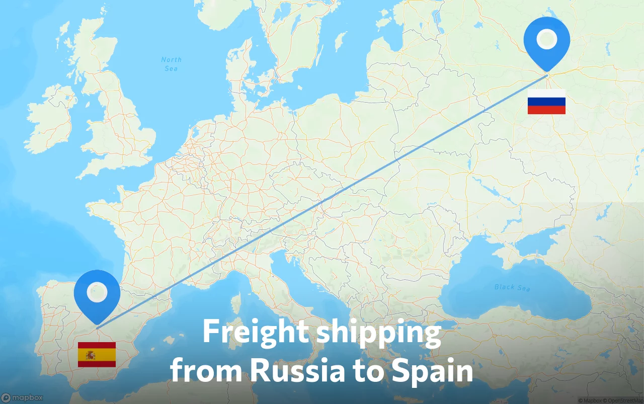 Shipping route from Russia to Spain