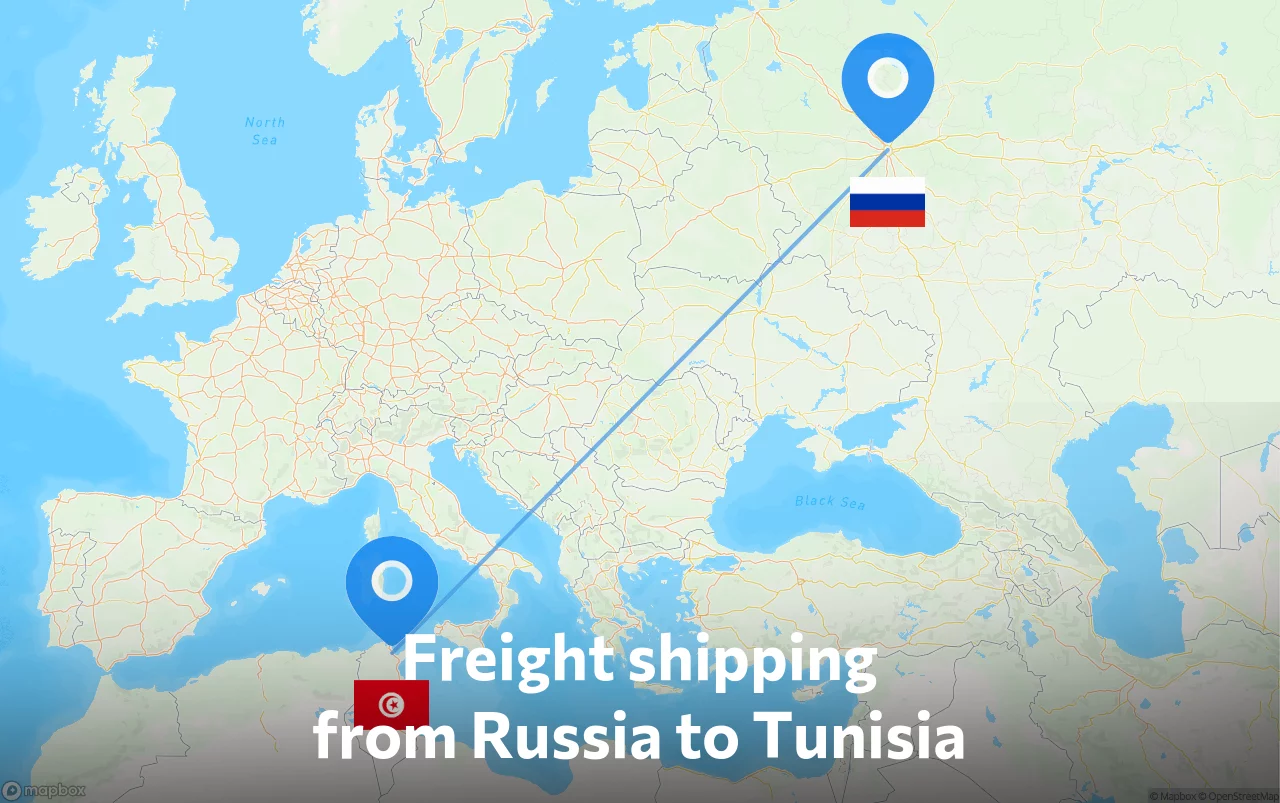 Shipping route from Russia to Tunisia