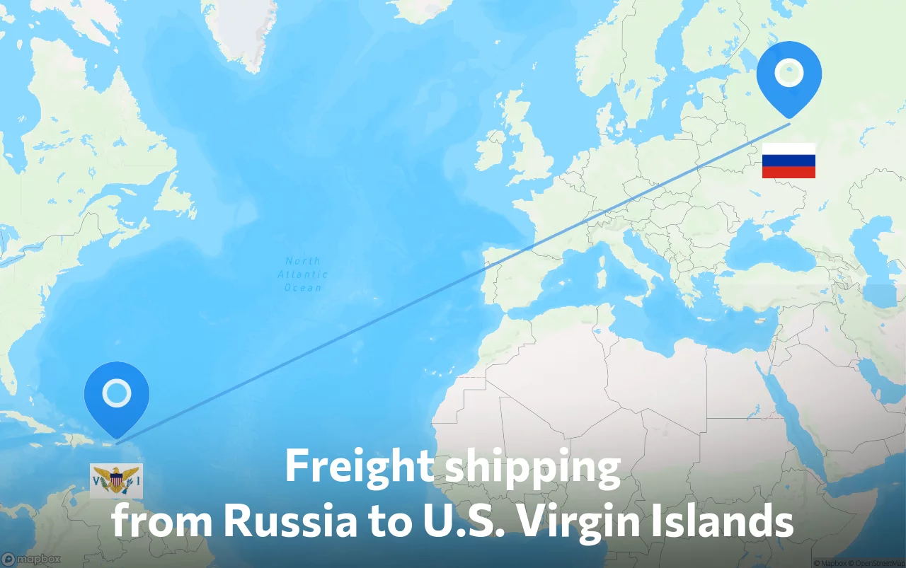 Shipping route from Russia to U.S. Virgin Islands
