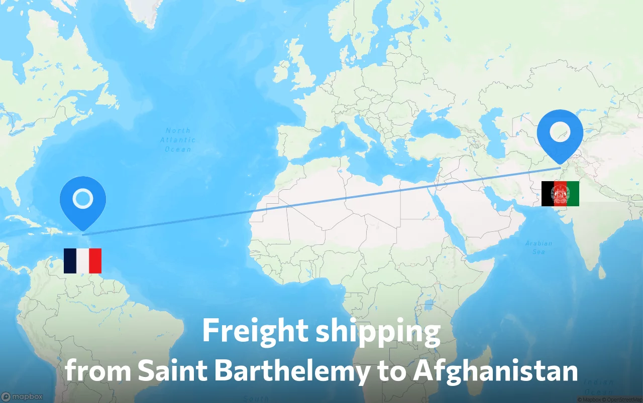 Shipping route from Saint Barthelemy to Afghanistan