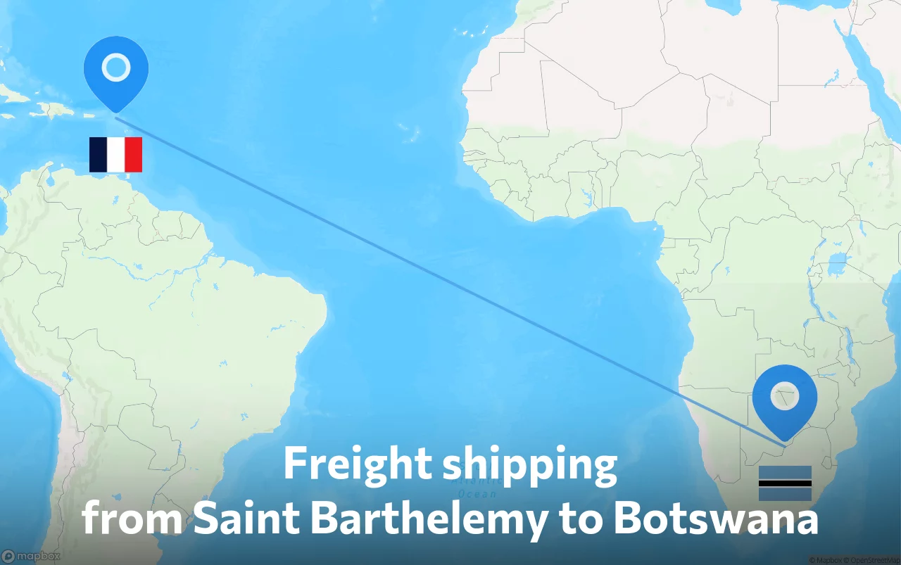 Shipping route from Saint Barthelemy to Botswana