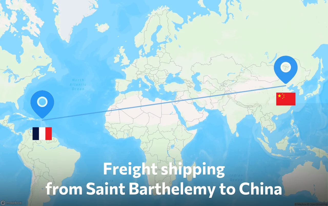 Shipping route from Saint Barthelemy to China