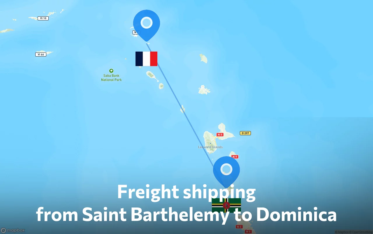 Shipping route from Saint Barthelemy to Dominica